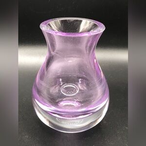 Hand Blown Art Glass Bud Vase Amethyst Purple Thick Clear Base Studio Glass 4”
